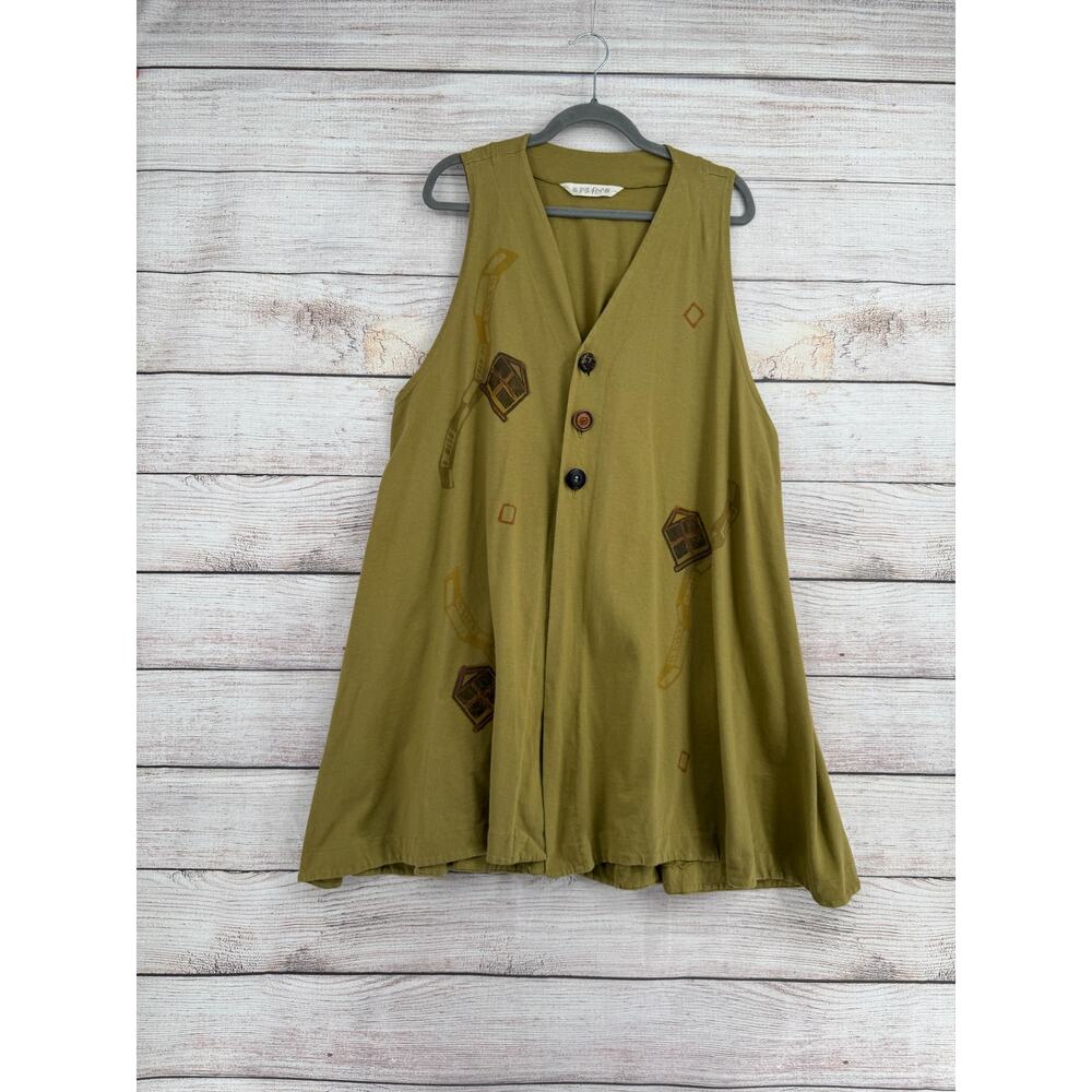 VTG 90s Blue‎ Fish Organic Cotton House Print Tunic Dress Womens OS Green USA